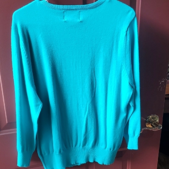 Debbie Morgan Teal Blue Ruffle Cardigan Sweater NWT XL - Picture 8 of 9